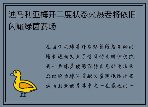 迪马利亚梅开二度状态火热老将依旧闪耀绿茵赛场